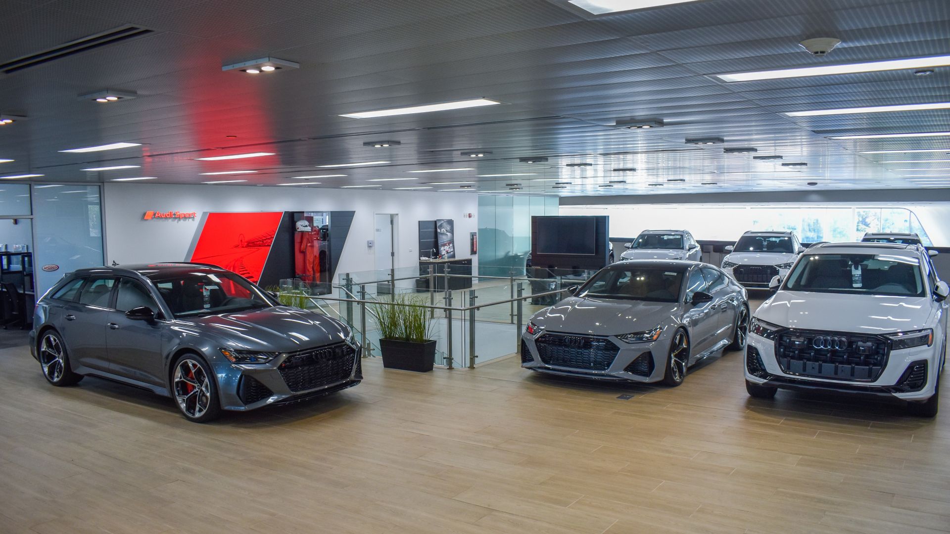 Audi vehicles in the Audi showroom.
