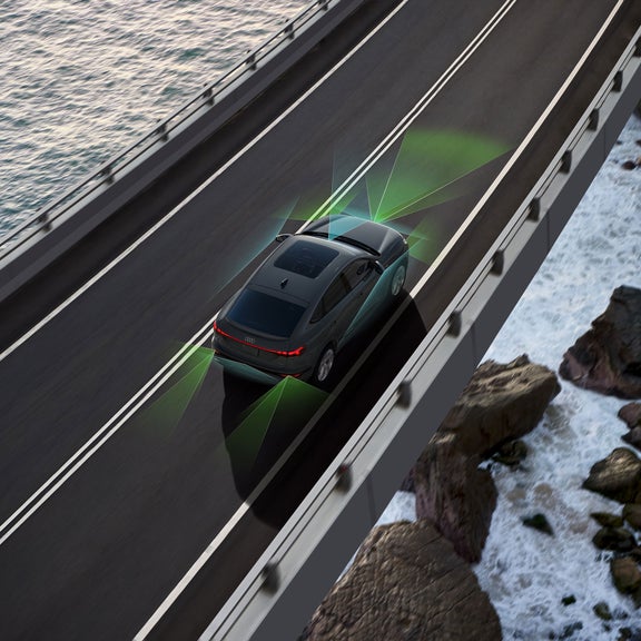 Illustration demonstrating the Audi pre sense feature available in the Audi Q6 Sportback e-tron.