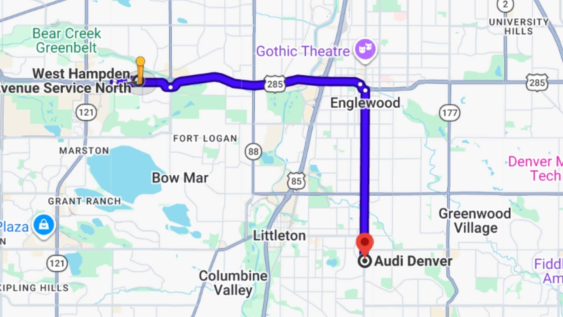 Route 2: US-285 to South Broadway (recommended for southwest Lakewood)