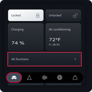 Vehicle tab is highlighted bottom left while All functions is highlighted above it.