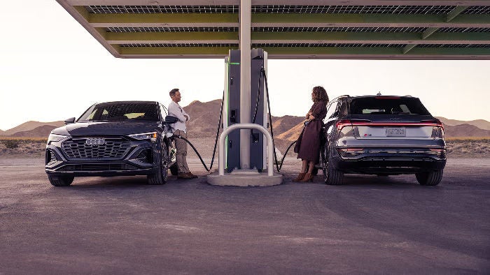 2024 Audi Q8 e‑tron models parked showcasing premium electric SUV design, modern styling, and advanced luxury EV presence