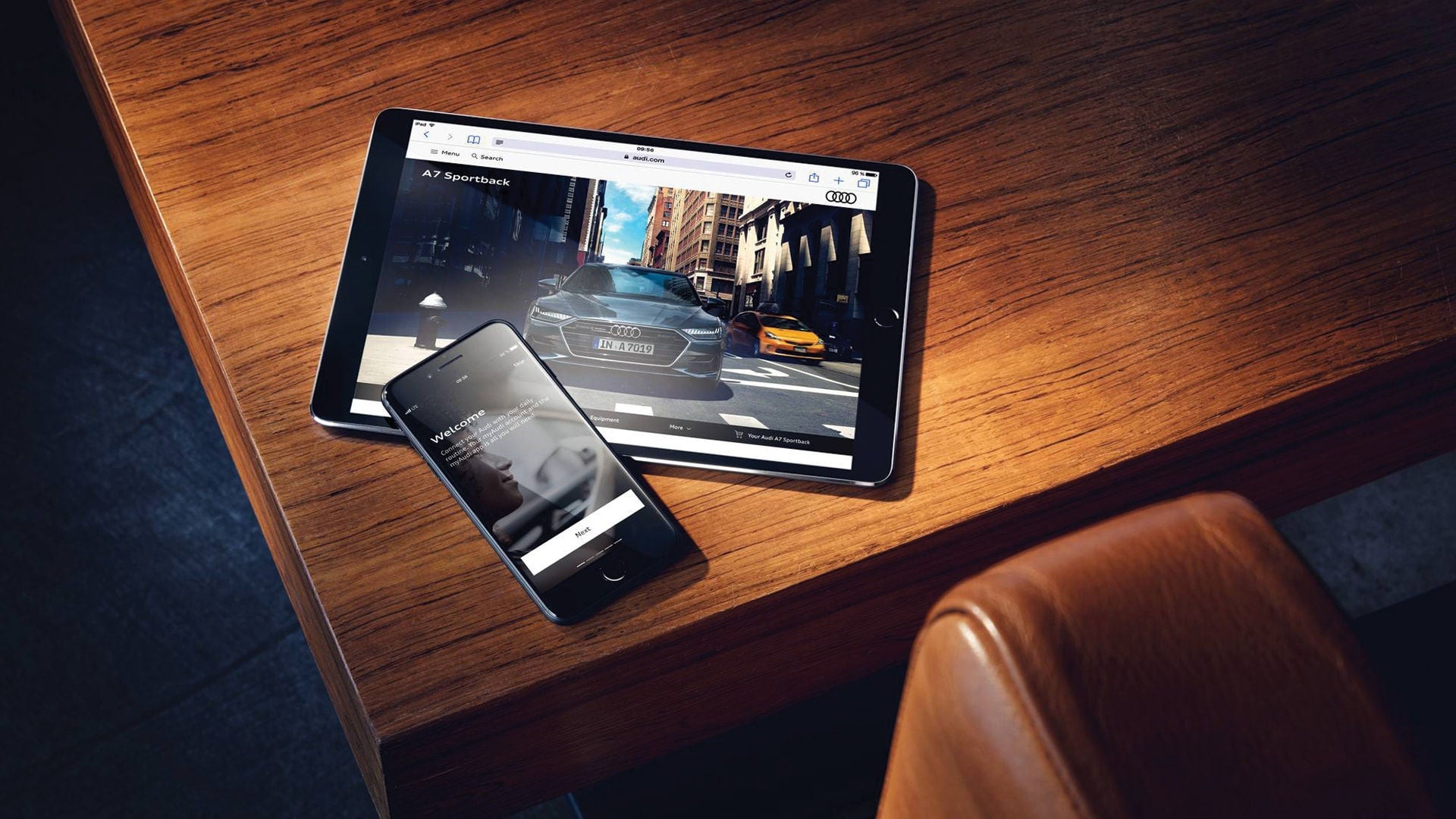 The Audi A7 model page overview on an iPad.