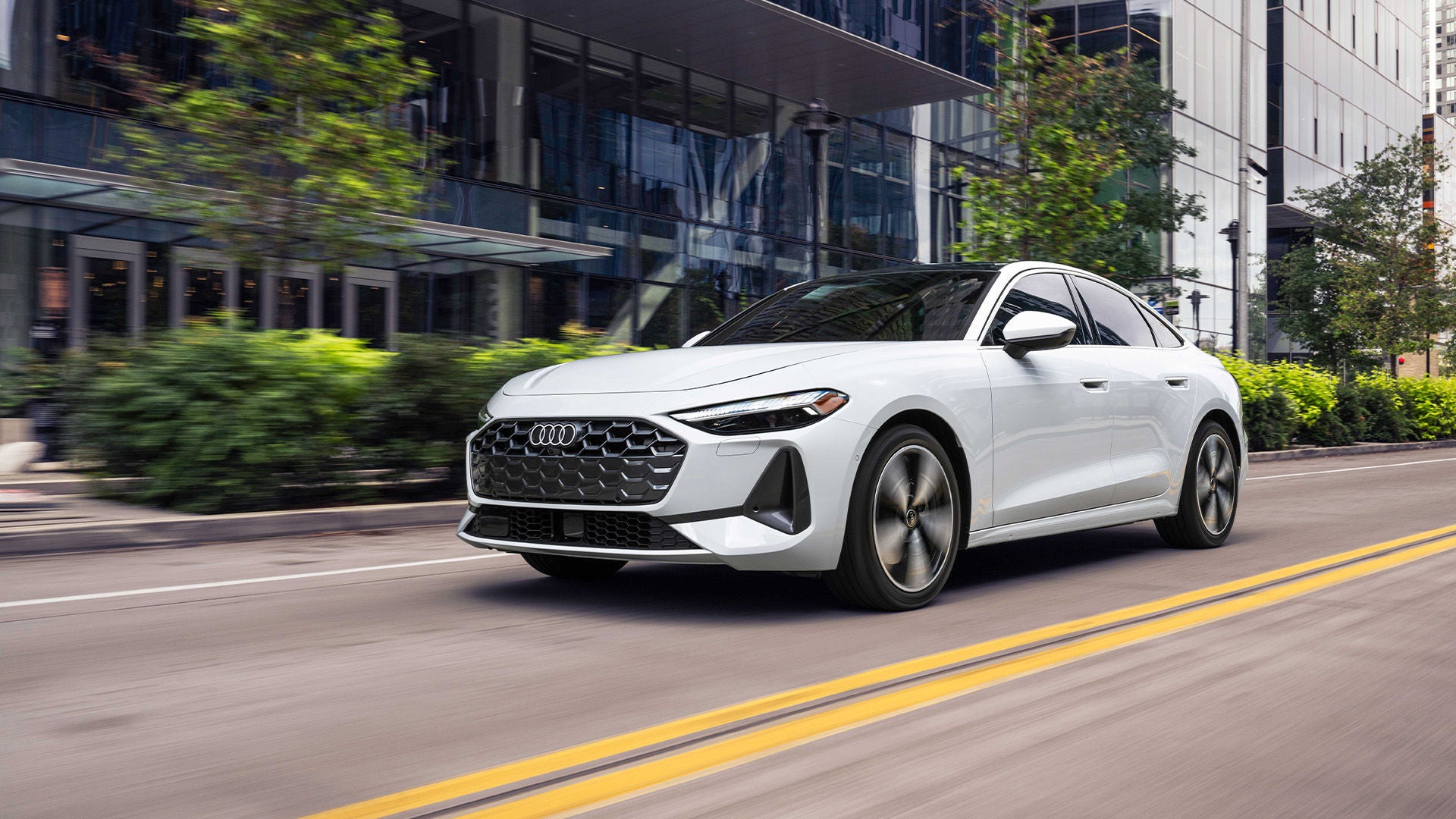 Three quarter view of an Audi Q5 parked.