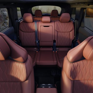 Interior view of the Audi SQ7, showing the rows of seating.