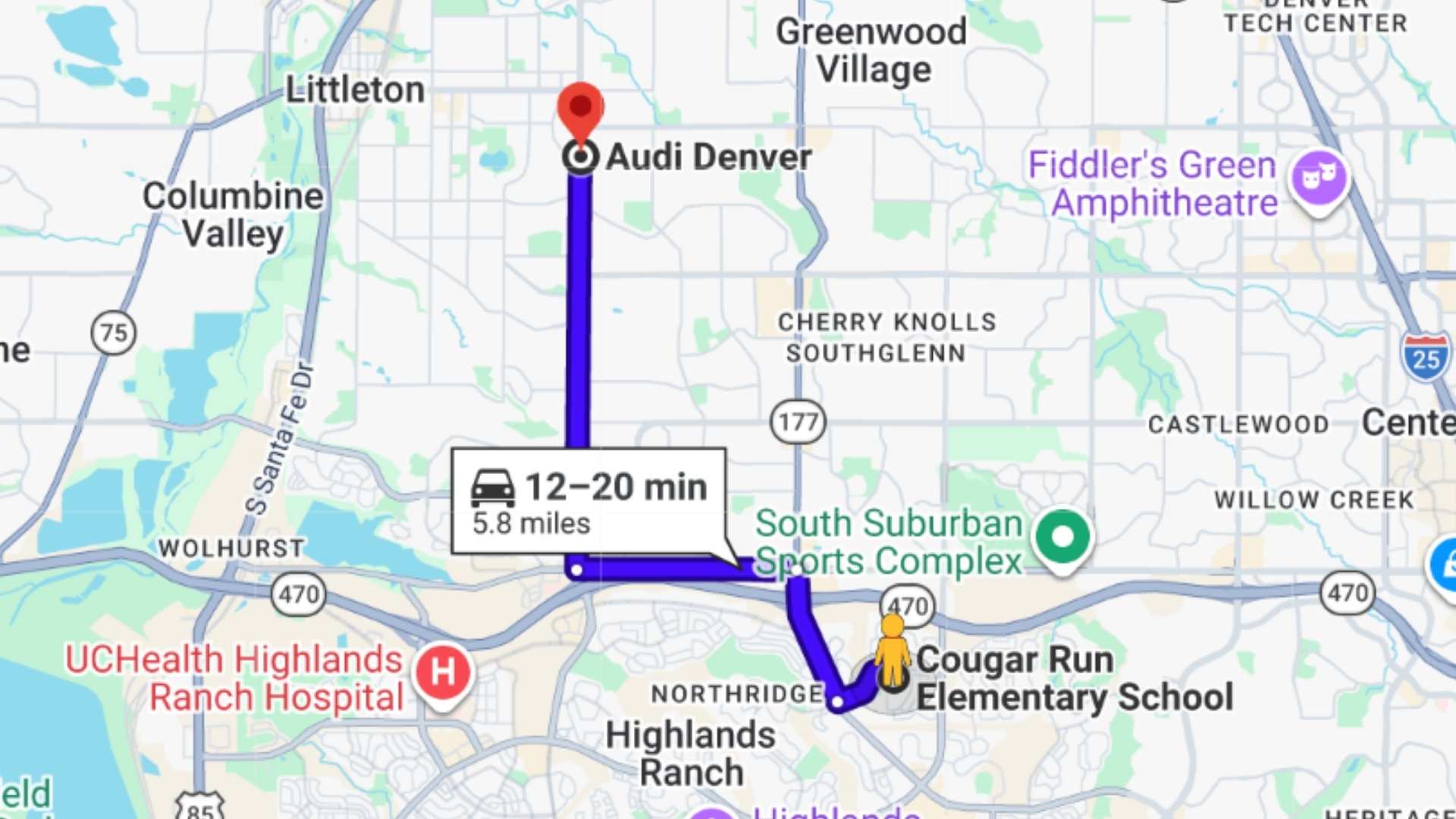 Route 3: I-25 North to County Line Road (alternate for east Highlands Ranch