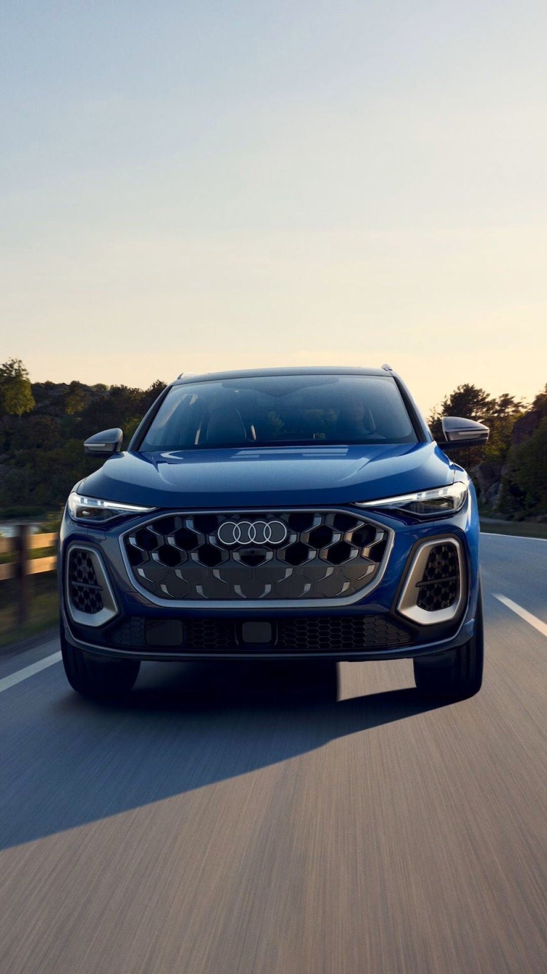Three quarter view of an Audi Q8 SUV parked.