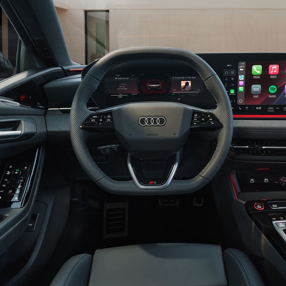 Close up of the front cockpit in the Audi S6 Sportback e-tron.