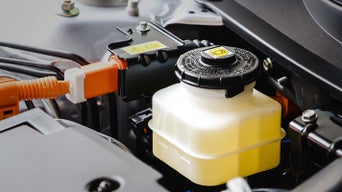 Closeup of brake fluid reservoir 