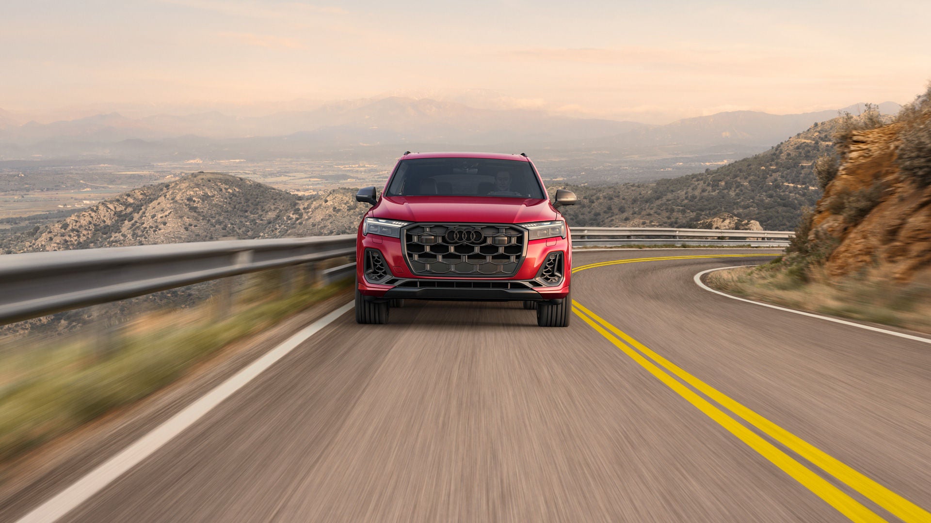 SQ7 driving on the highway front view