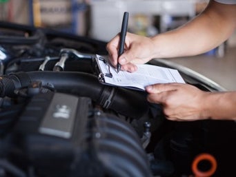 Profile view of tires in service center. 