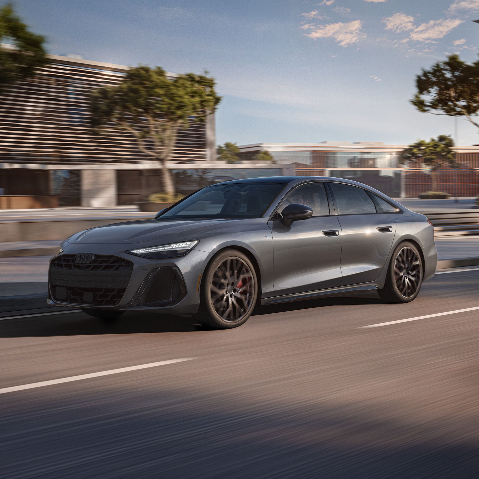 Right profile view of an Audi Q8 e-tron parked.