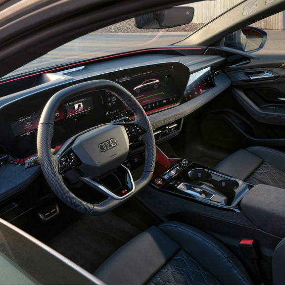 Close-up of the wraparound virtual cockpit in the Audi S6 Sportback e-tron.