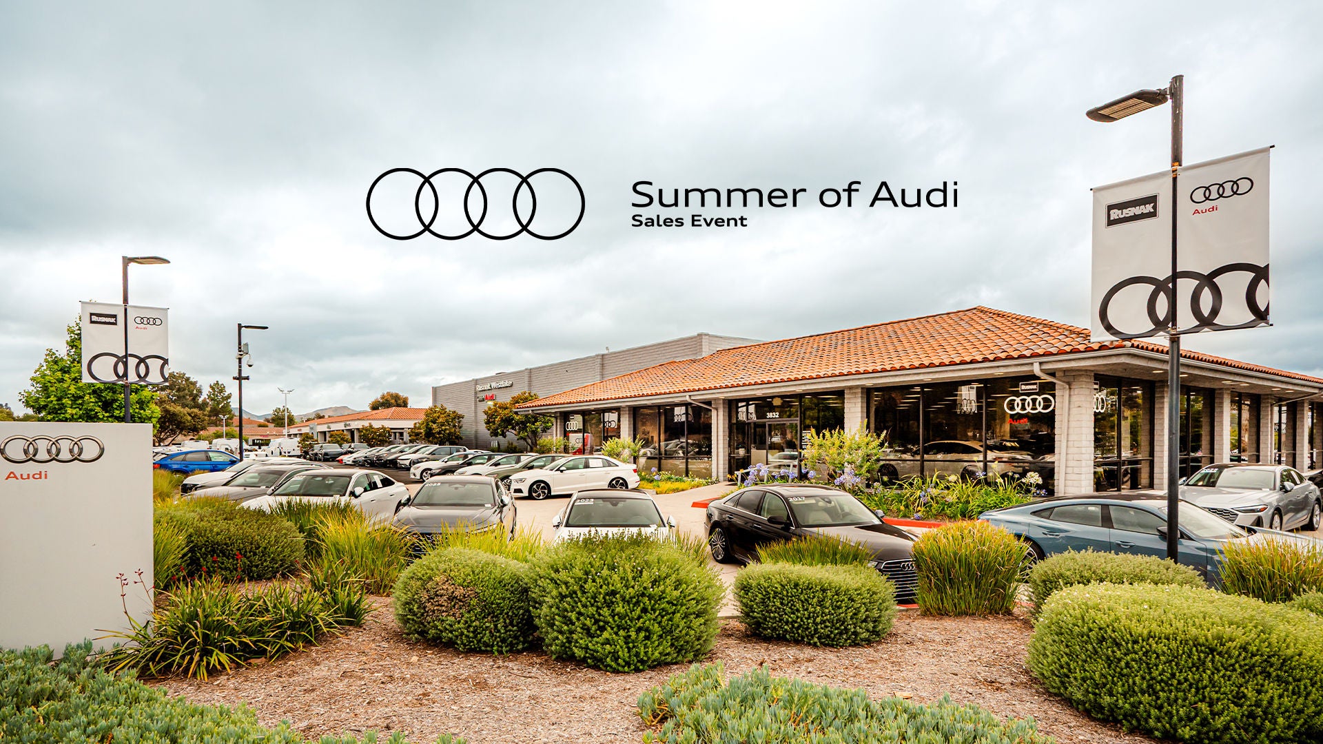 Audi Westlake dealership in a summer gloomy day