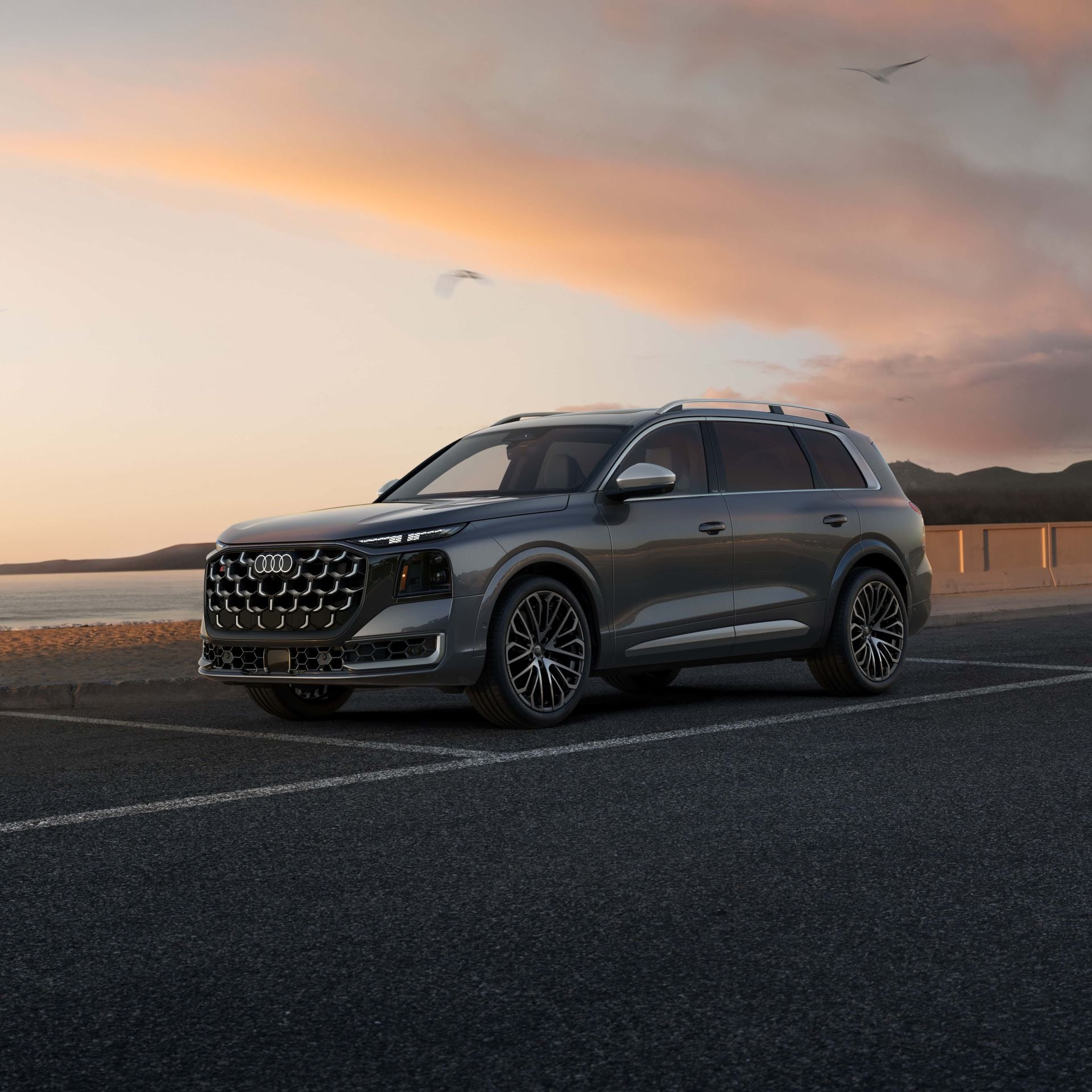 Side profile of an Audi SQ9 parked.