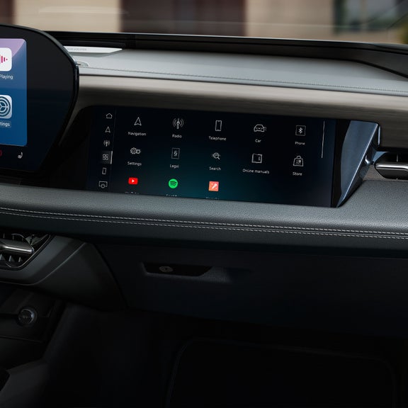 Close up of the passenger display in the Audi A6 Sportback e-tron.