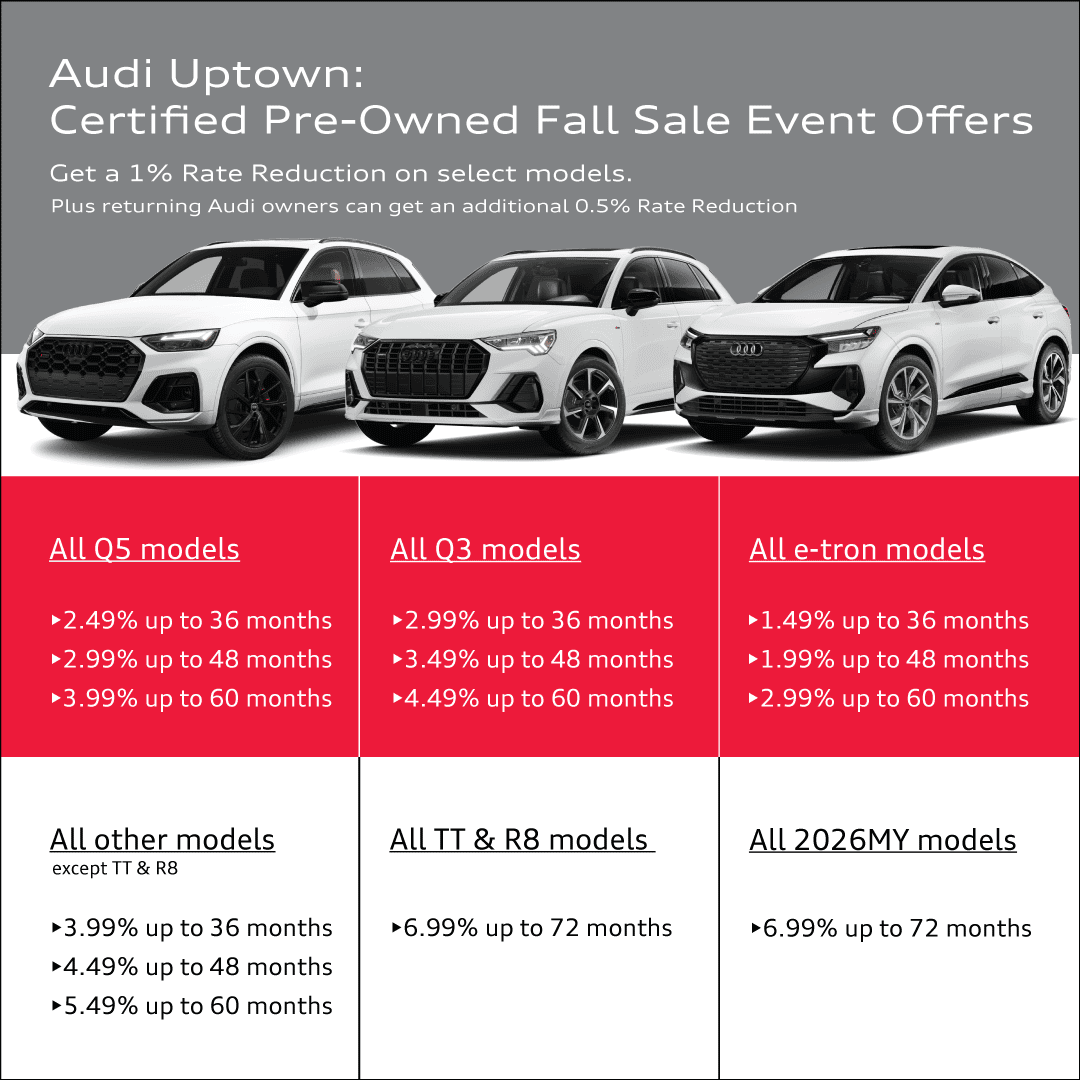 Certified Pre Owned Audi Q5, Q3, e-tron and all other model offerrs