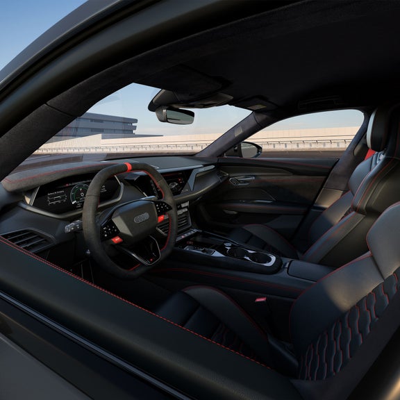 Interior view of the rear seats in the Audi RS e-tron GT. 
