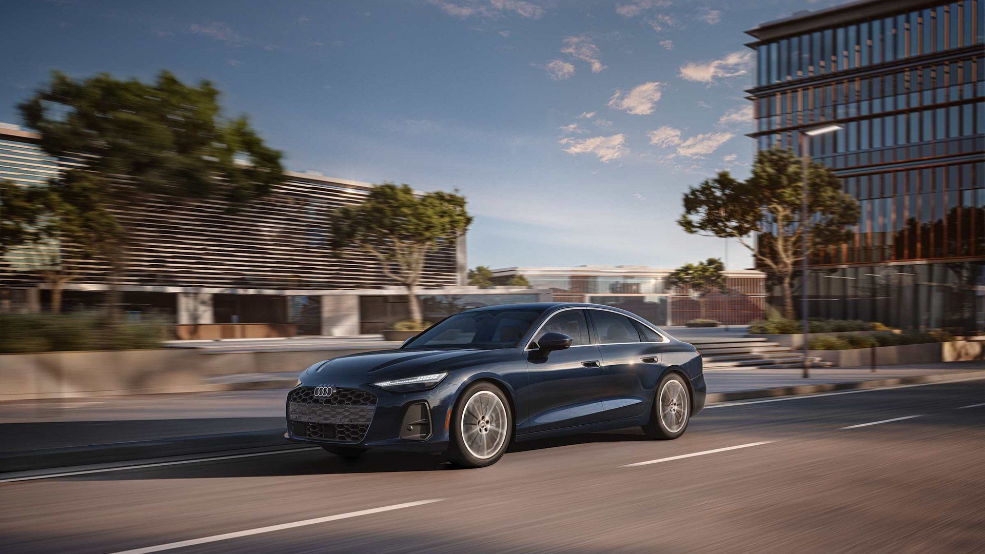 All-new 2026 Audi A6 front profile driving — Audi sedans at Audi Sewickley near Pittsburgh
