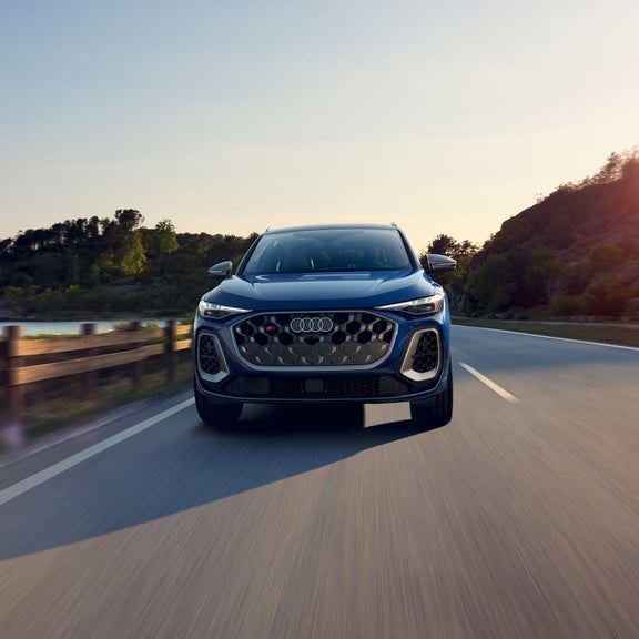 Front  view of the Audi SQ5 accelerating.