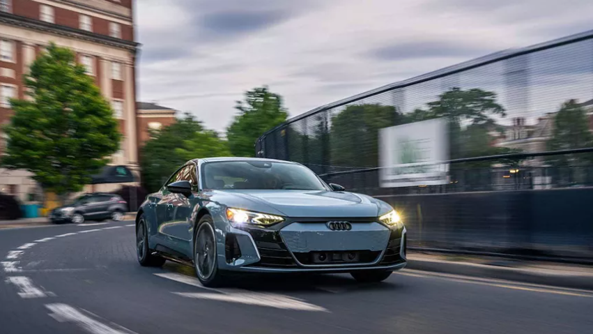 Image of an Audi three quarter view driving