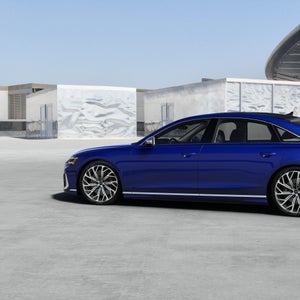 Rear 3/4 view of the Audi S8.