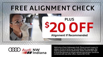 Free alignment check plus $20 off alignment if recommended.