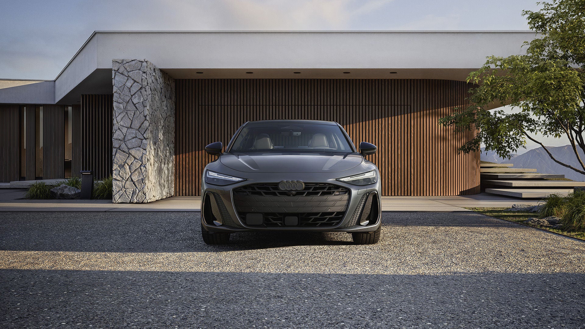 Left profile view of an Audi q8 vehicle parked.