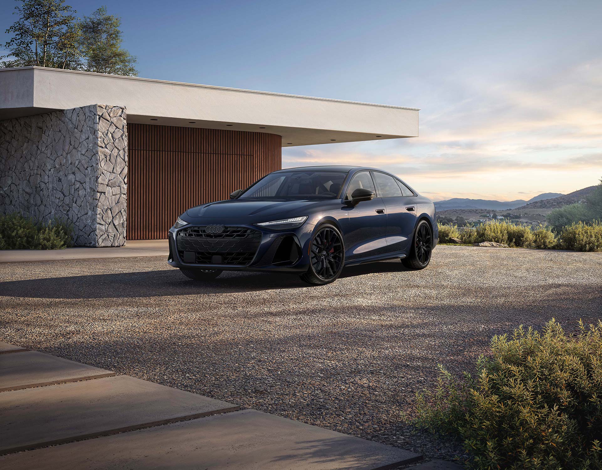 Three-quarter side profile of an Audi A6.