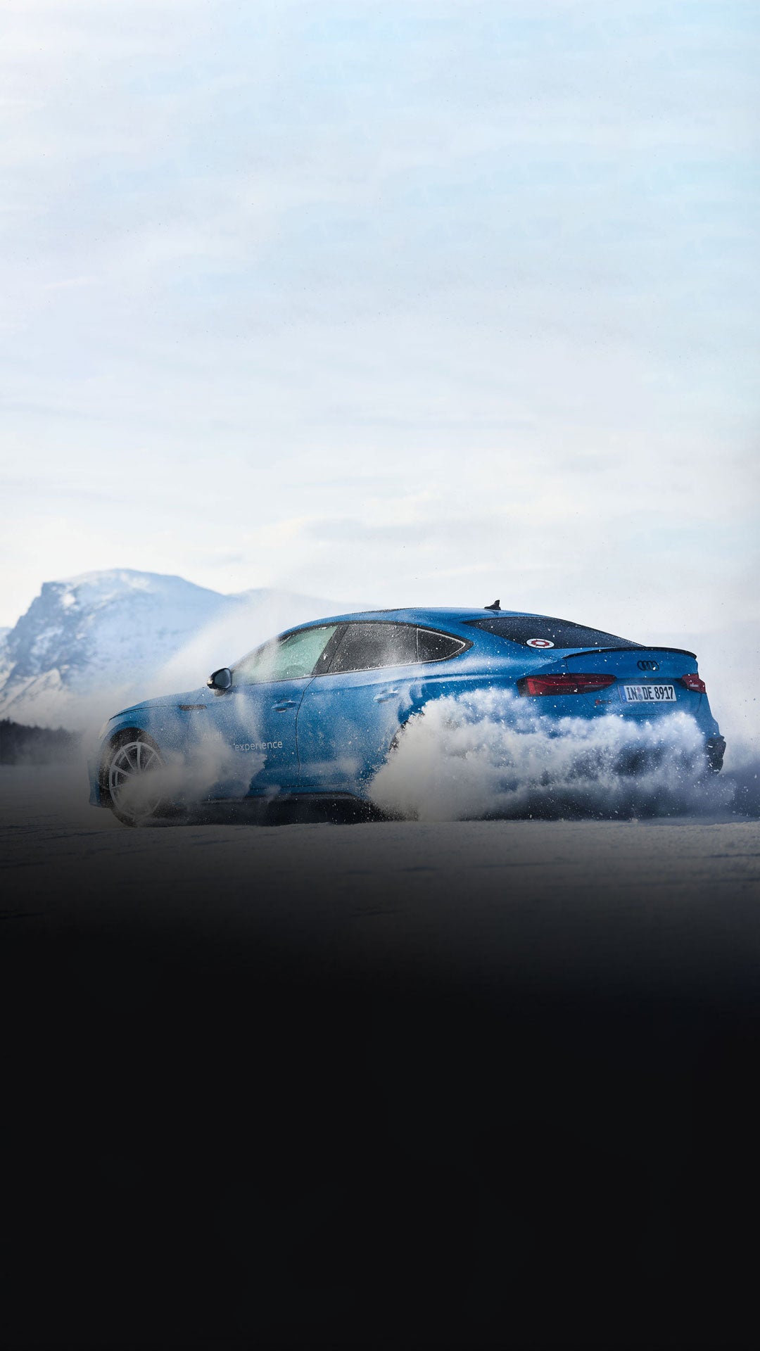 Photo d'un véhicules Audi circulant dans un paysage hivernal.