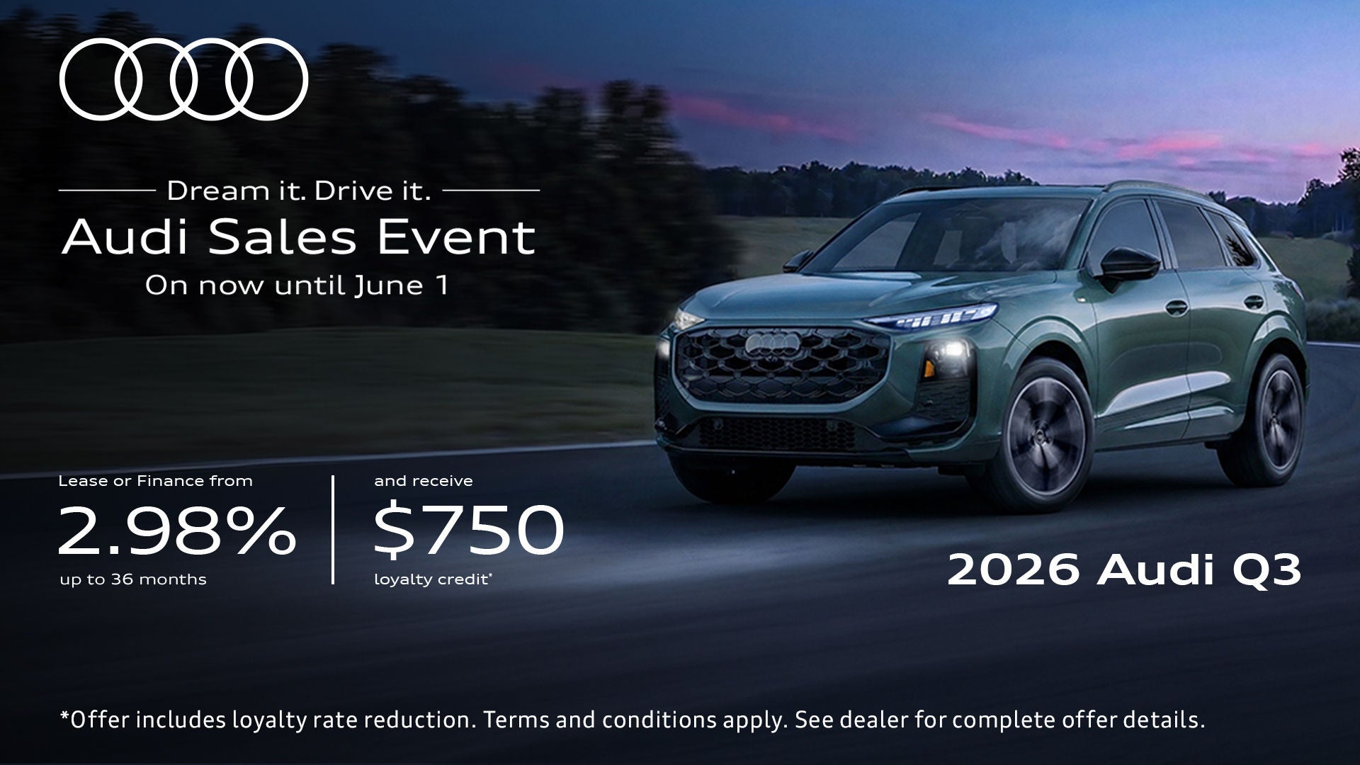 Audi Q3 with Sales event text
