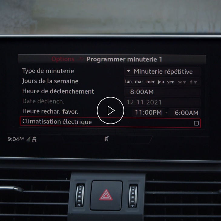 Photo de l'écran de la minuterie de charge Audi sur l'écran MMI.