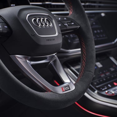 2026 Audi RS Q8 RS-badged multifunction steering wheel with Alcantara grip at Audi Sewickley