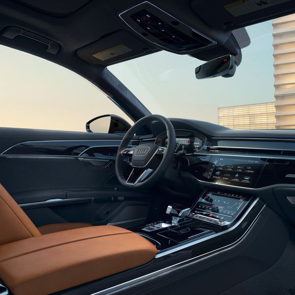 Close up of the dashboard and console of the Audi S8.