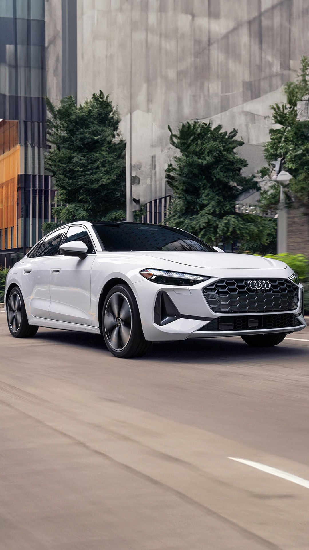 White Audi in motion