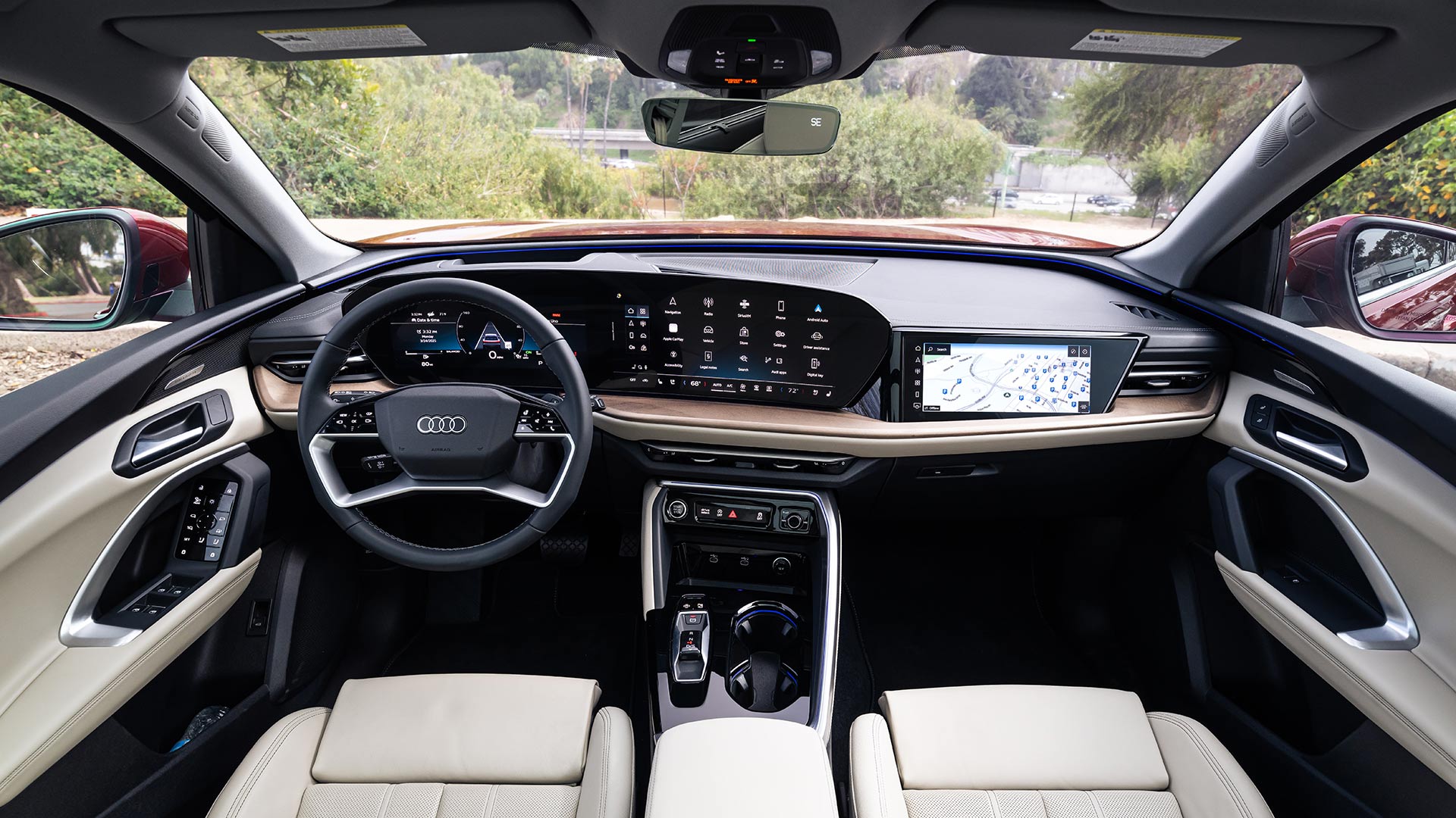 Interior view of an Audi vehicle. 