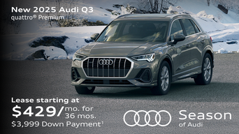 New 2025 Audi Q3 quattro® Premium Lease starting at $429/mo. for 36 mos. $3,999 Down Payment*