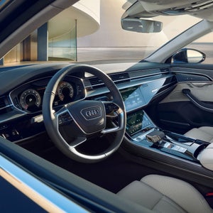 Interior view of the cockpit in the Audi A8.