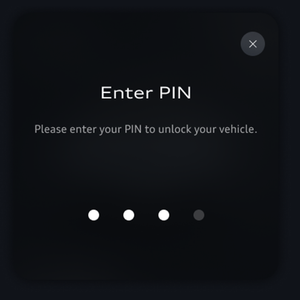 The Enter PIN screen is displayed instructing users to input their PIN to unlock their vehicle.