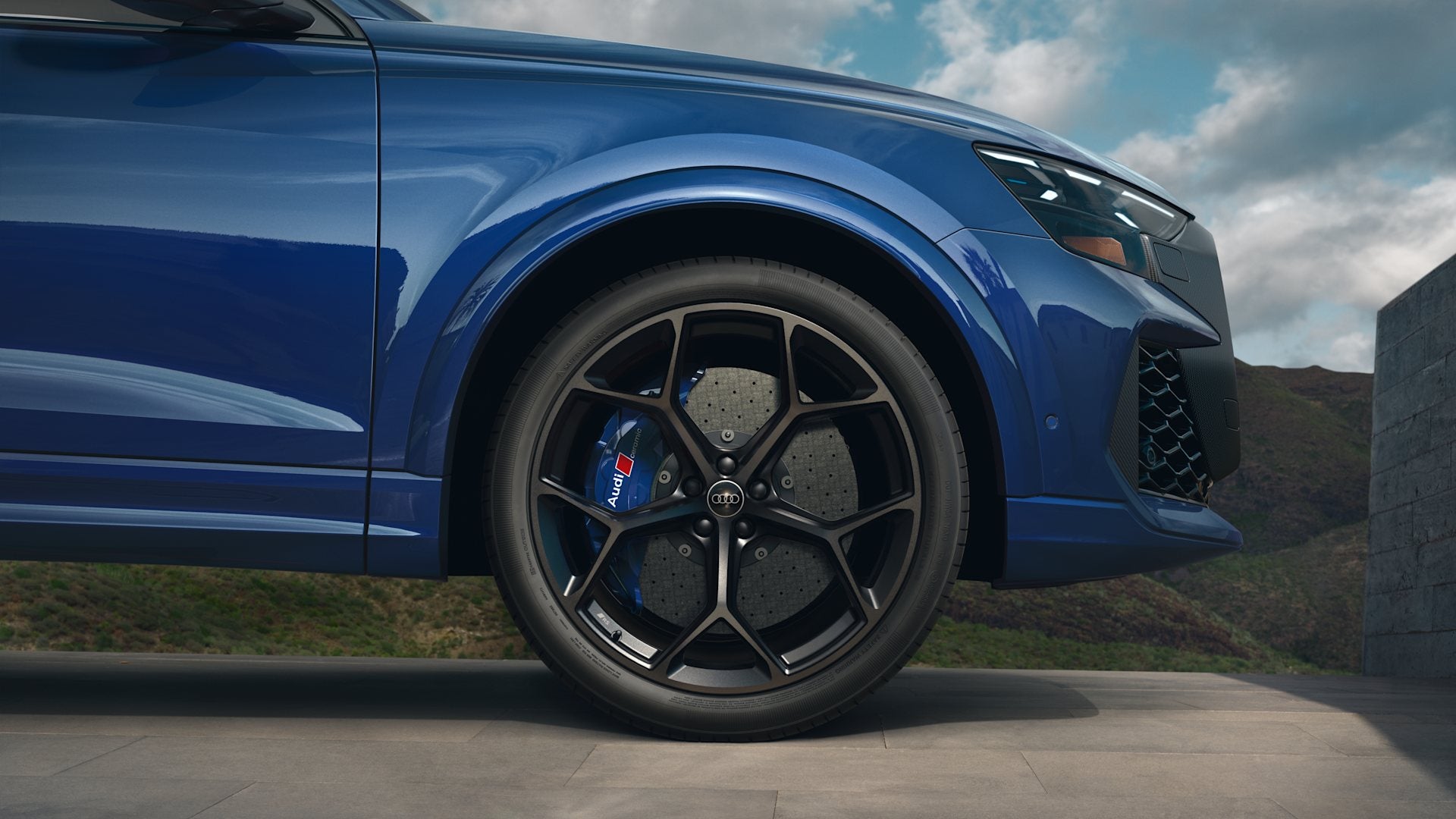 Close-up of an Audi RS Q8 performance wheel.