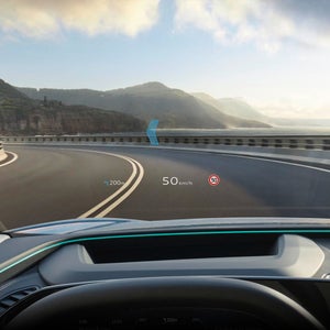 Close up of the AR head-up display in the Audi SQ6 e-tron.