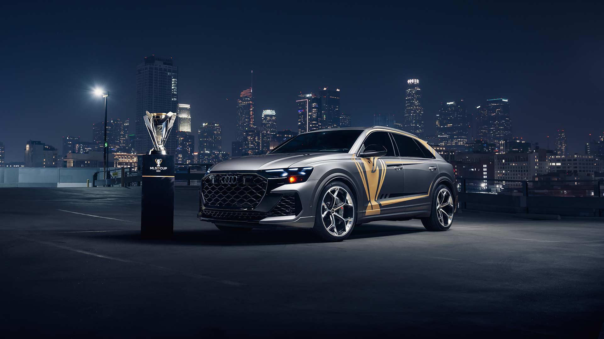 An Audi Sport vehicle wrapped in Major League Soccer detail.