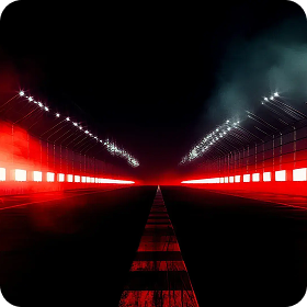 Stylized image of red lights along a dark highway