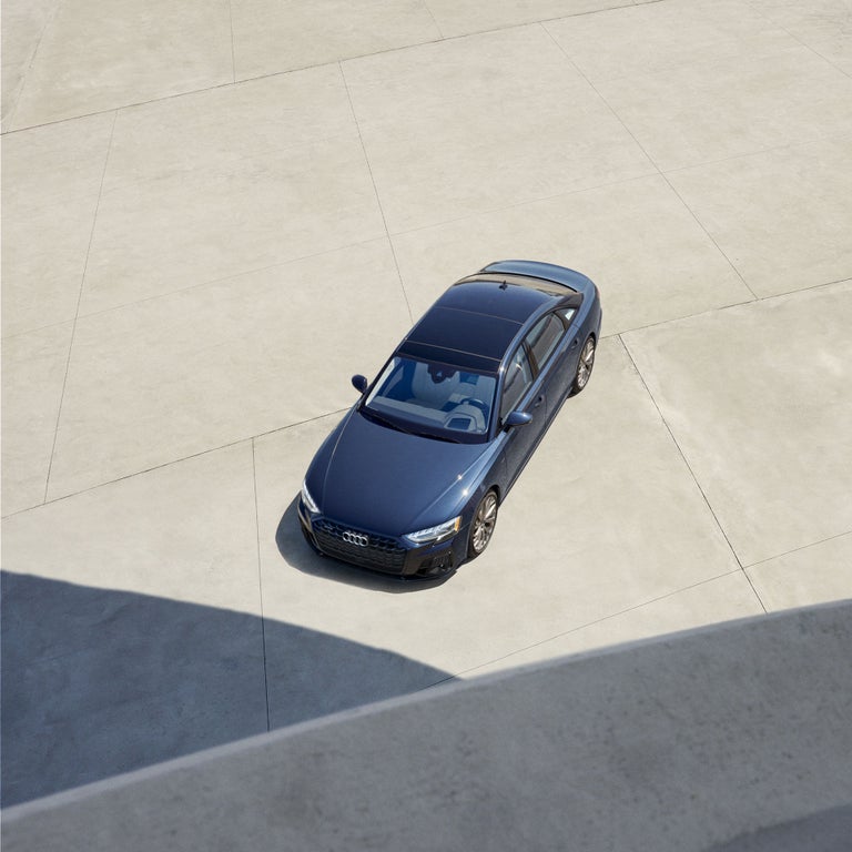 Aerial view of the Audi A8 parked.
