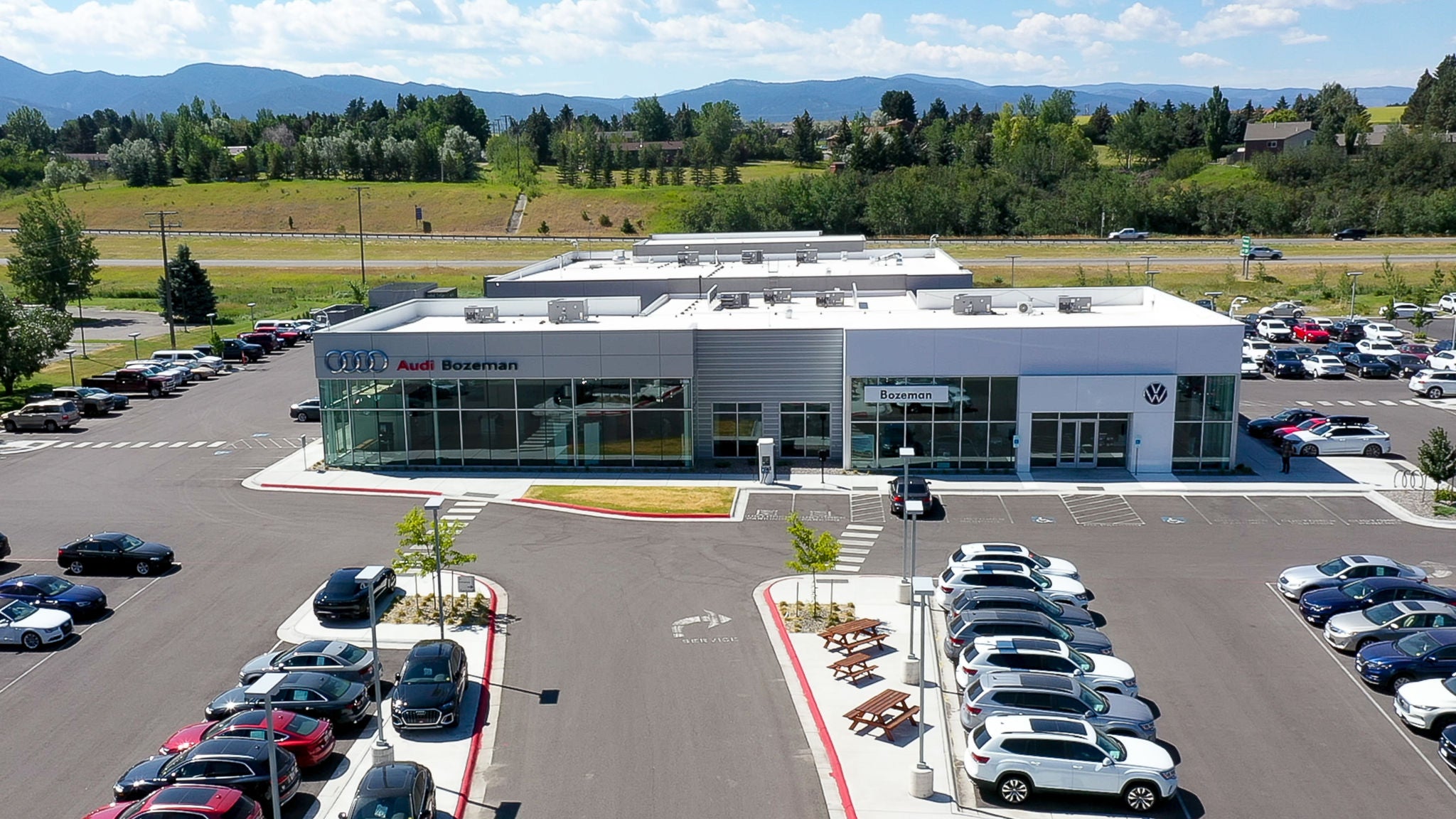 Audi Bozeman Audi dealership with full lot of cars from Kalispell Montana