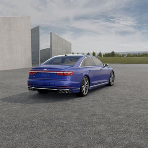 Rear 3/4 view of the Audi S8.