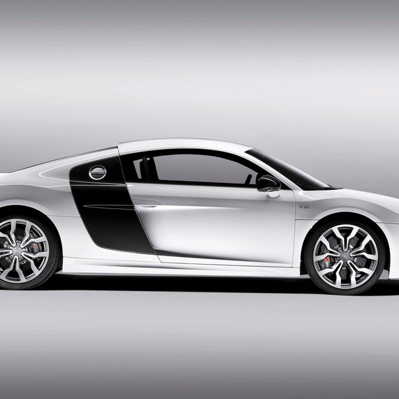 Side profile of a silver V10 R8. 