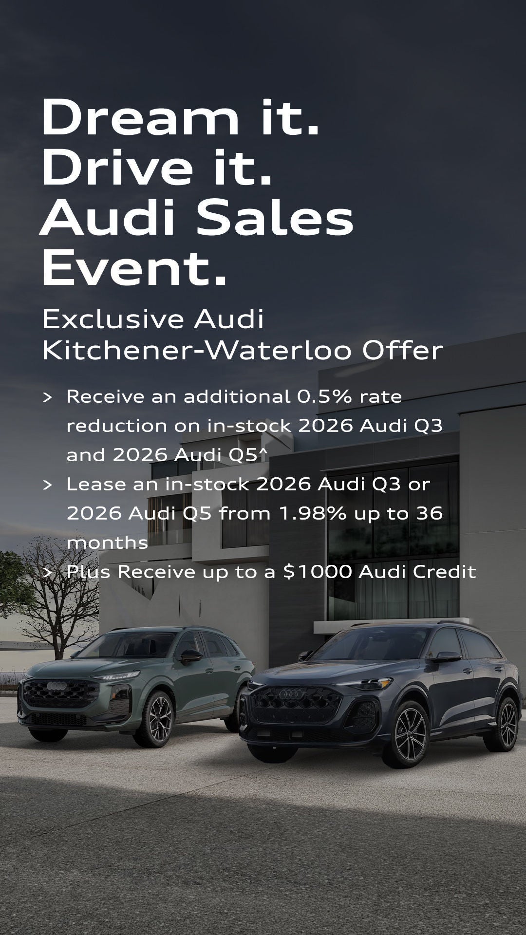 Three Audis parked in parallel 