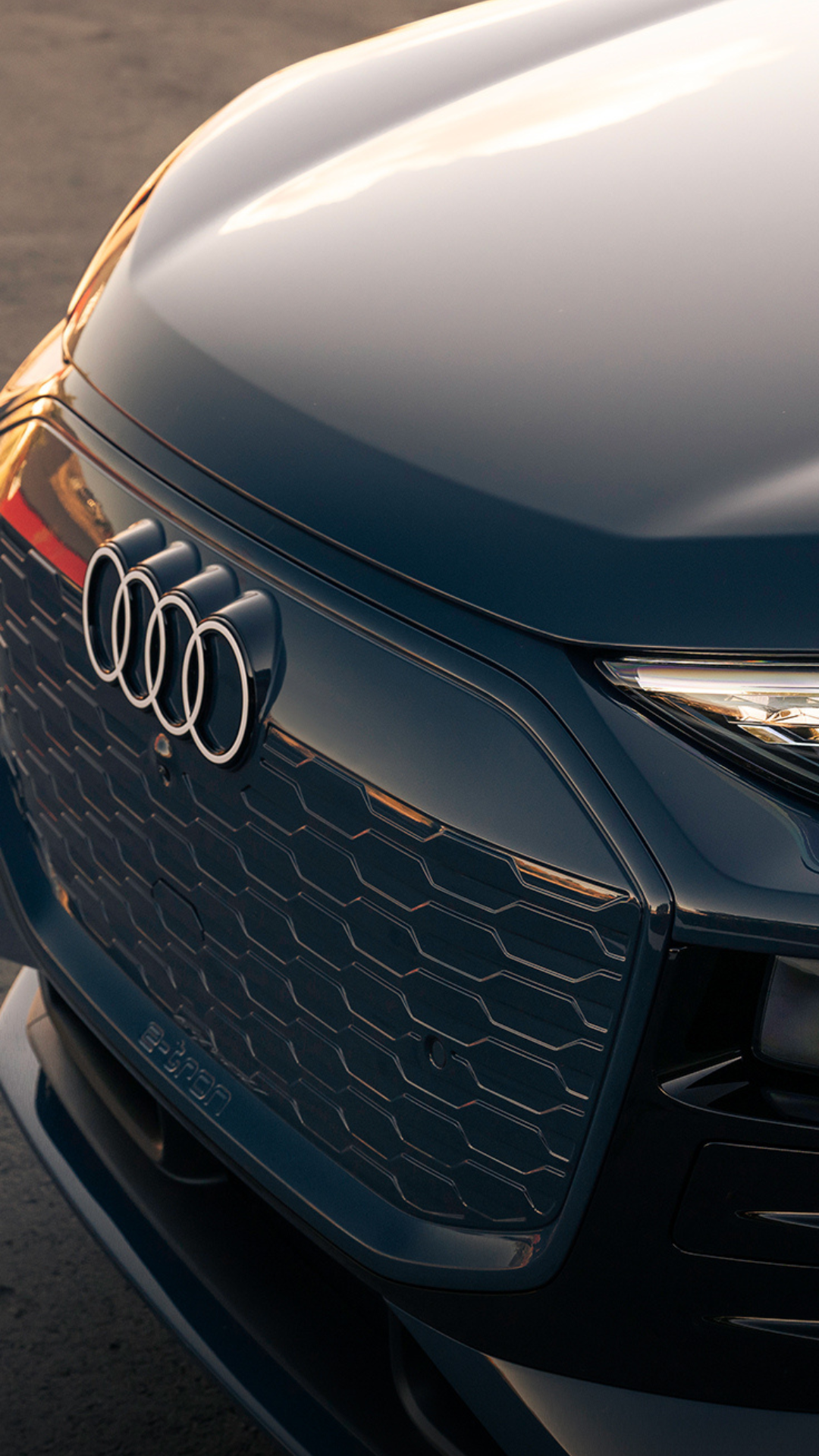 Front view of Audi vehicle's hood and emblem