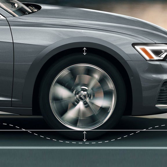 Close-up of the wheel on the Audi A6 allroad accelerating.