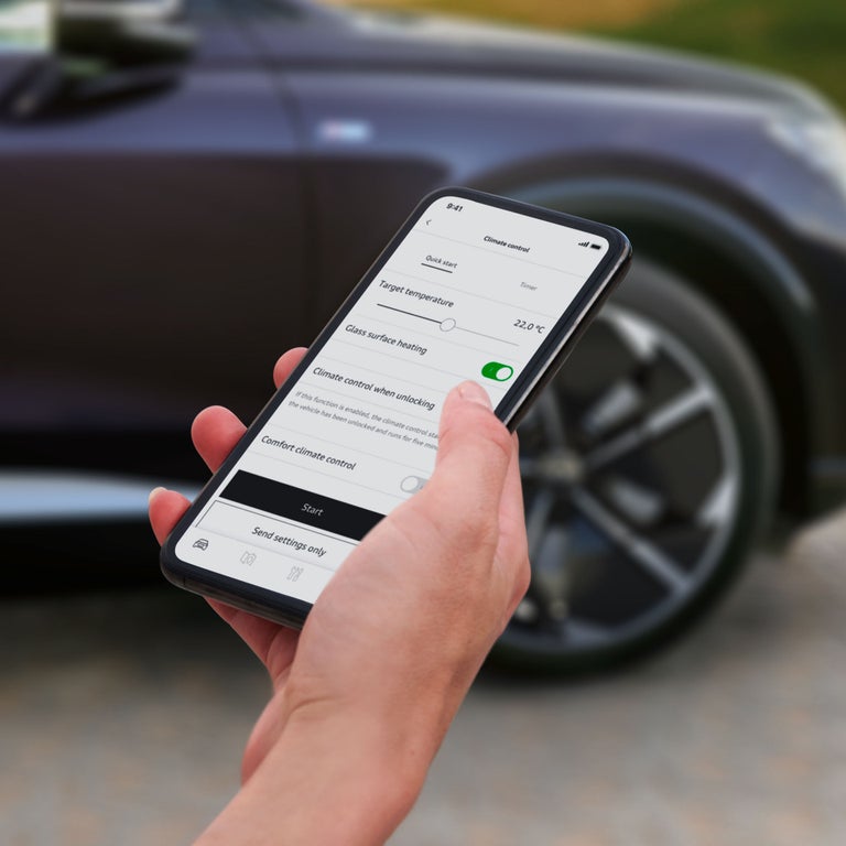 Gros plan de la fonction de climatisation à distance de l’application myAudi.